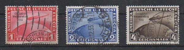 Michel Nr. 496 - 498, Chicagofahrt 1933 gestempelt, Michel Nr. 496 + 497 geprüft BPP.